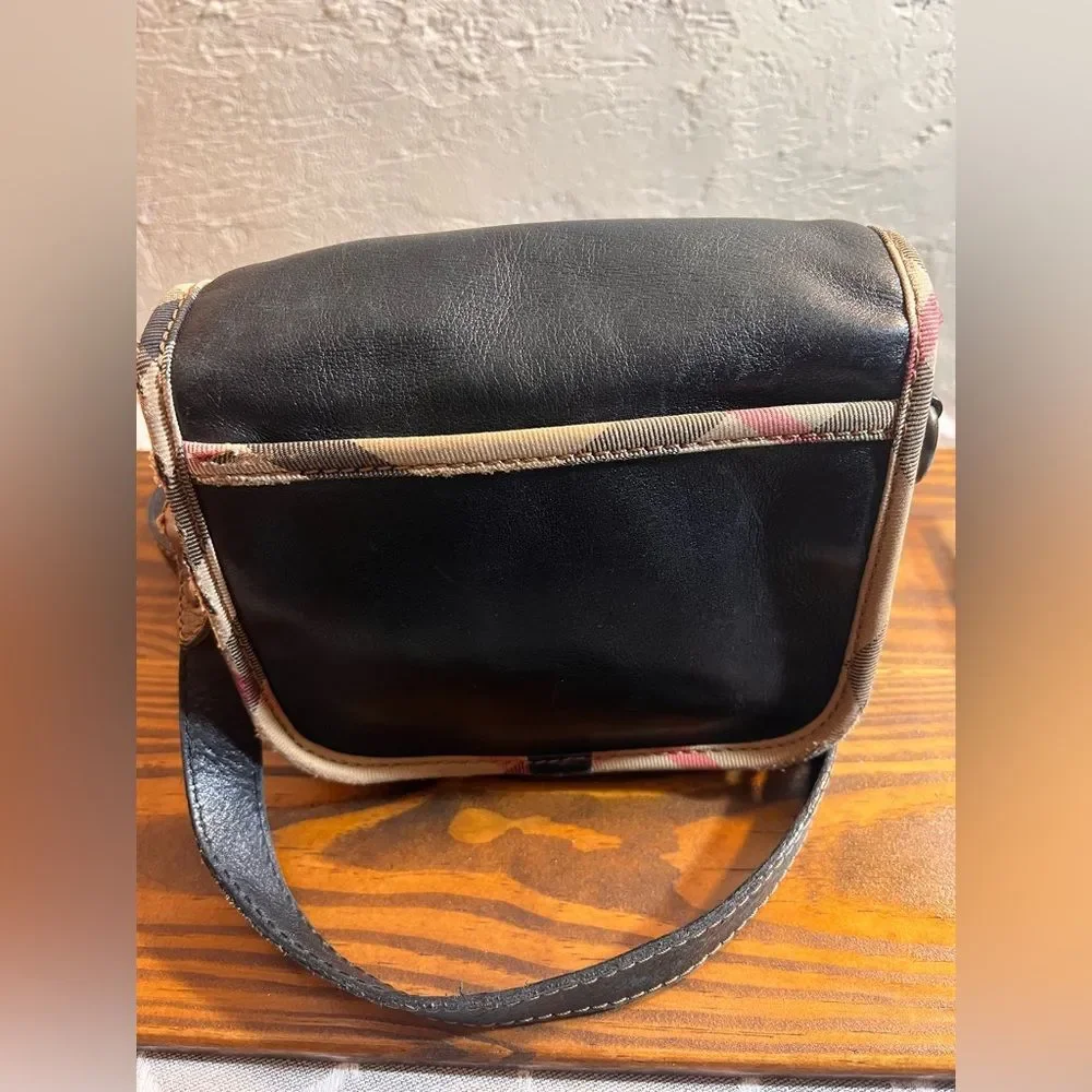 Burberry Vintage Black Crossbody Bag with Nova Check trim magnetic snap on flap